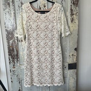 Connected Apparel White Lace Overlay Dress